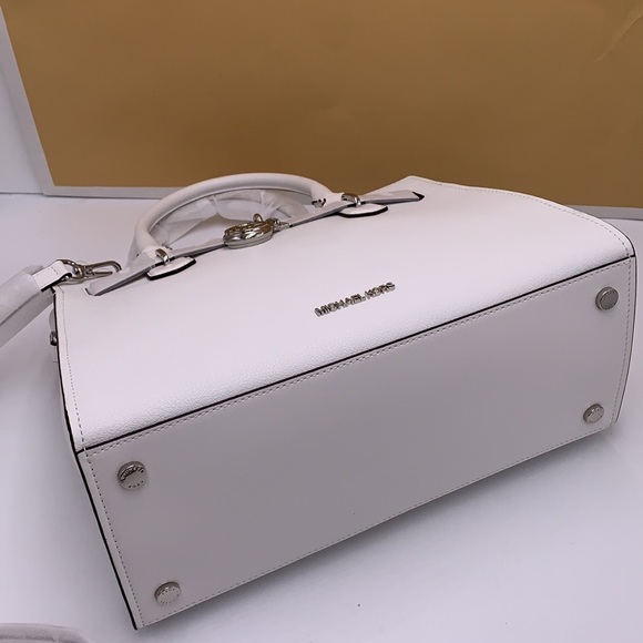 Michael Kors Hamilton Medium Leather Satchel Optic White NWT - Picture 7 of 16